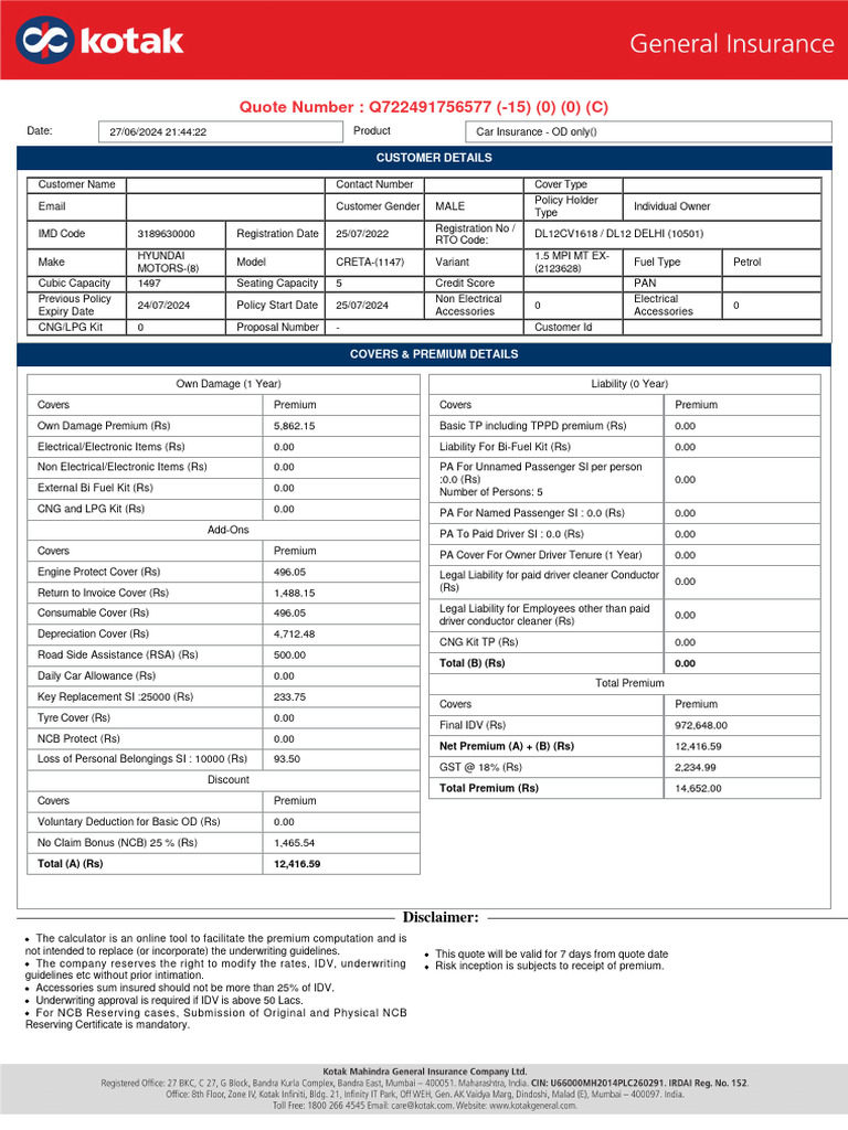 Car Insurance Quote Summary | PDF | Insurance | Vehicles