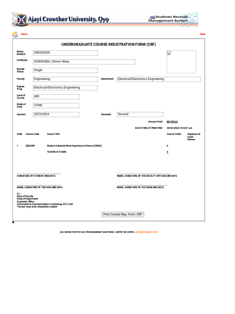 Undergraduate Course Registration Form | PDF | Engineering | Computing