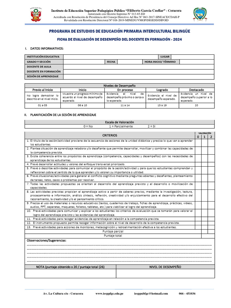 Ficha de Evaluación Docente 2024 | PDF | Aprendizaje | Maestros