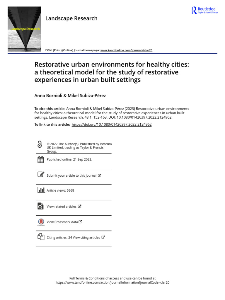 Restorative Urban Environments For Healthy Cities A Theoretical Model ...
