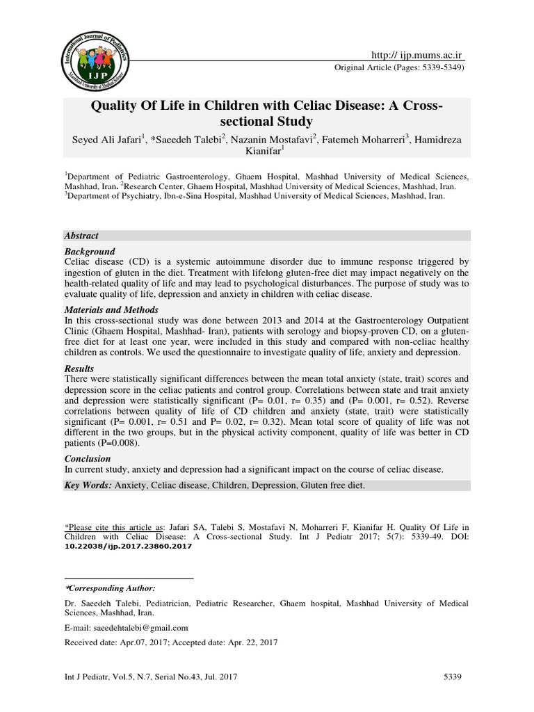 Quality of Life in Children With Celiac Disease A | PDF | Cost Of ...