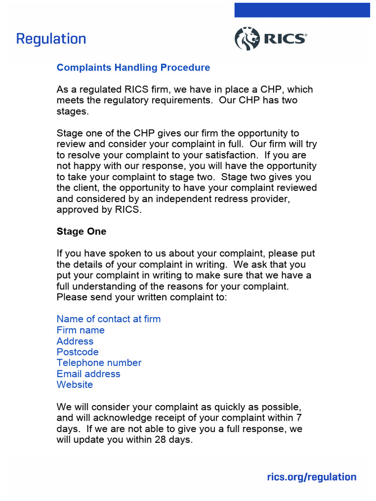Complaints Handling Procedure Pdf Complaint