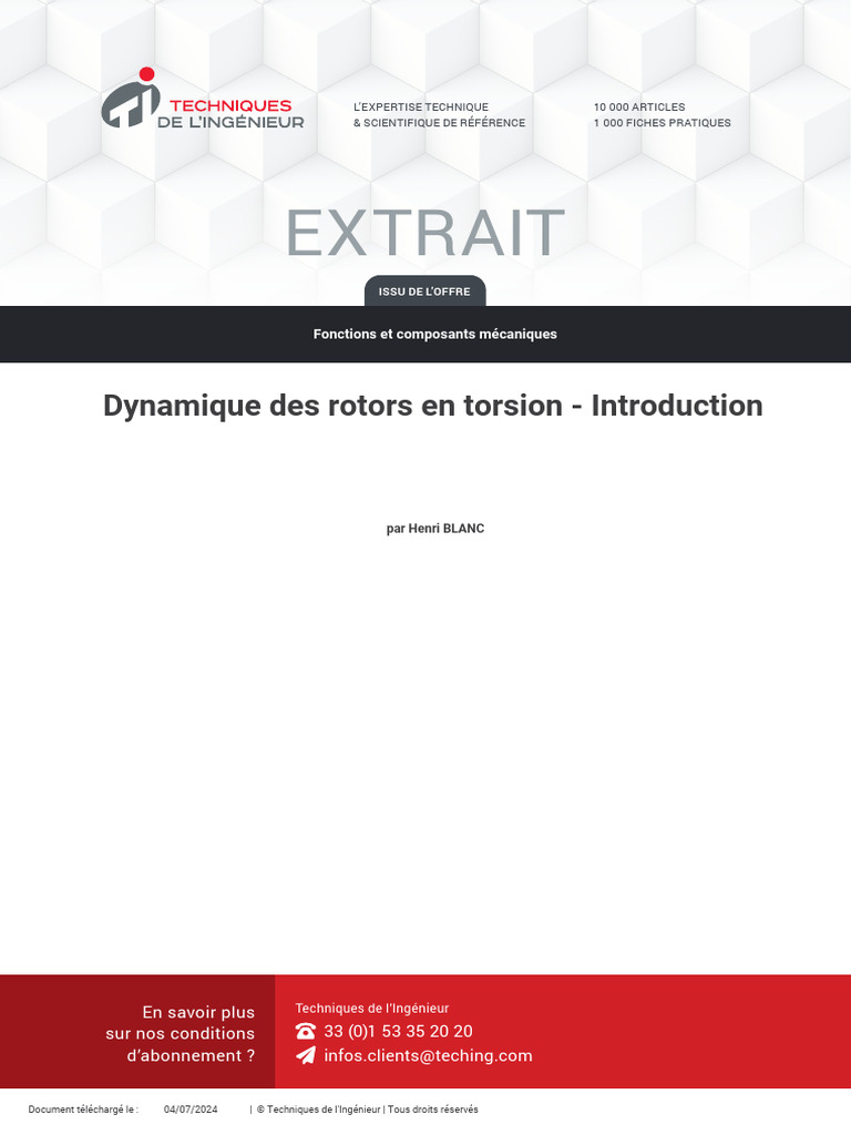 Dynamique des rotors en torsion : étude et analyses | PDF | Fatigue ...
