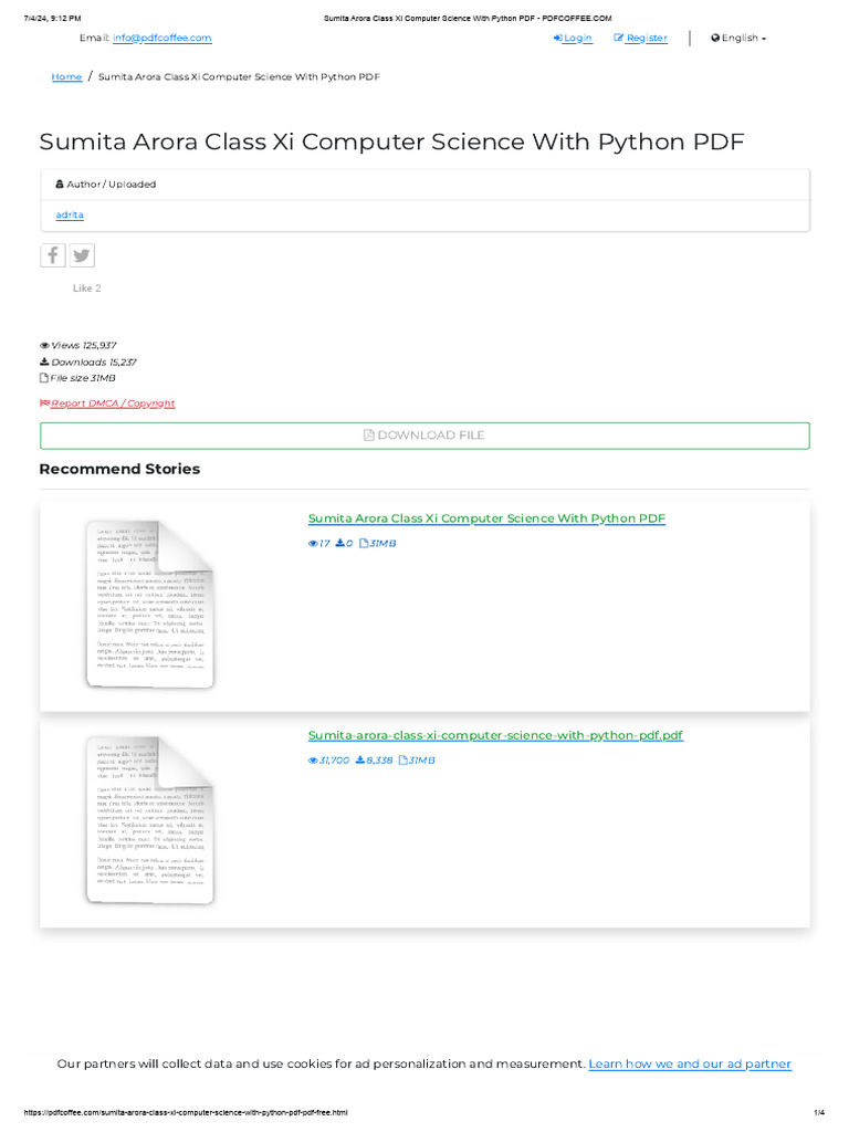 Sumita Arora Class Xi Computer Science With Python PDF | PDF ...