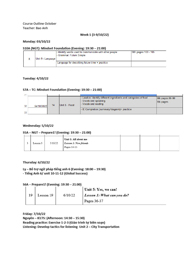 October Course Schedule Overview | PDF