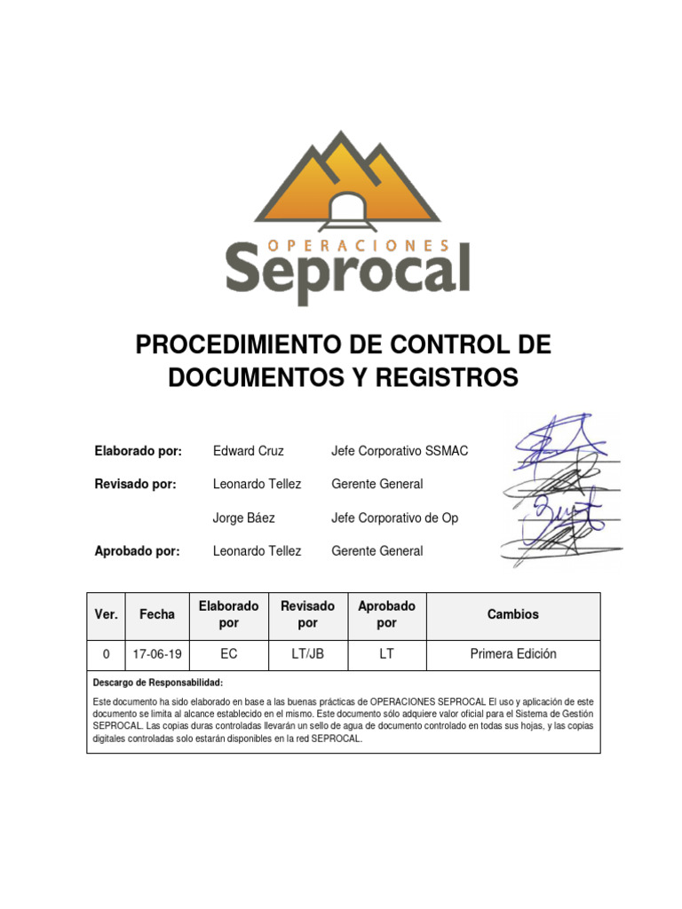 Pg Ssmac 000 001 V00 Procedimiento Control De Documentos Y