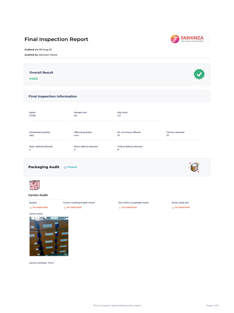 Final Inspection Report - Garment Audit | PDF | Technology & Engineering