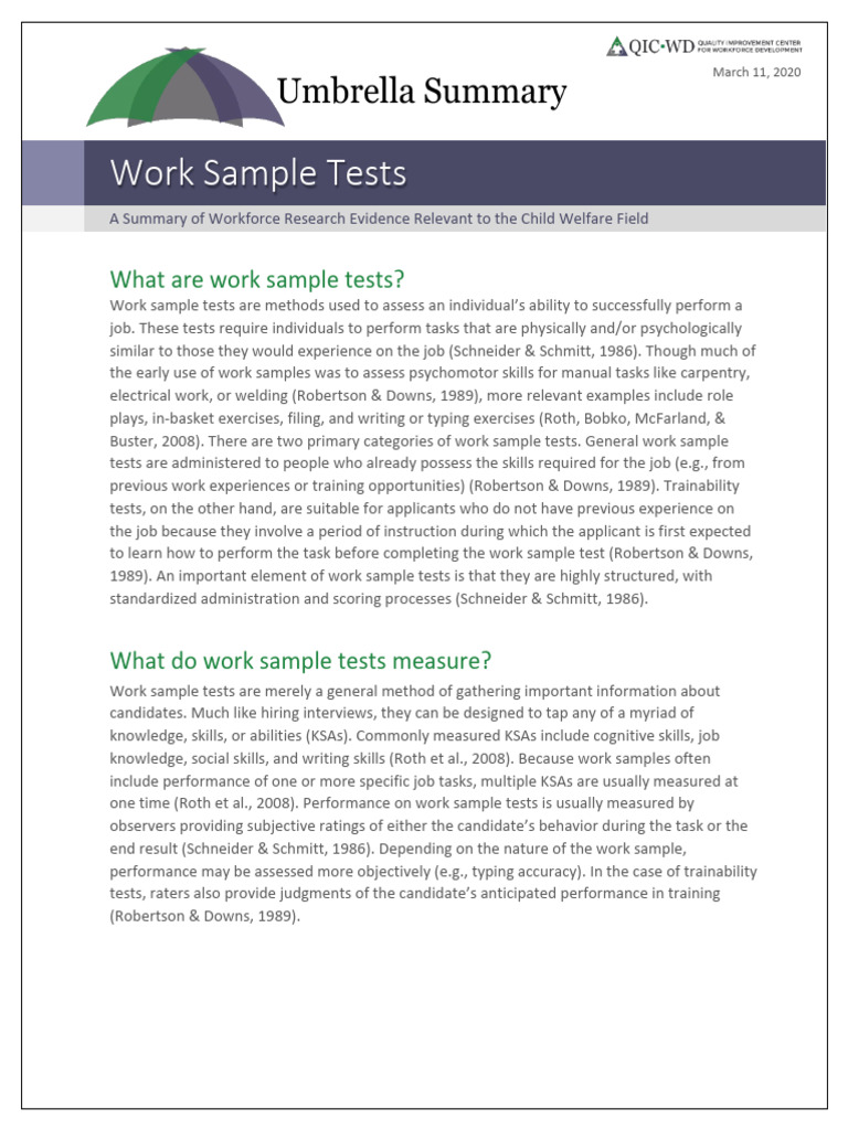 Umbrella Summary - Work Sample Tests - 1 | PDF | Skill | Meta Analysis