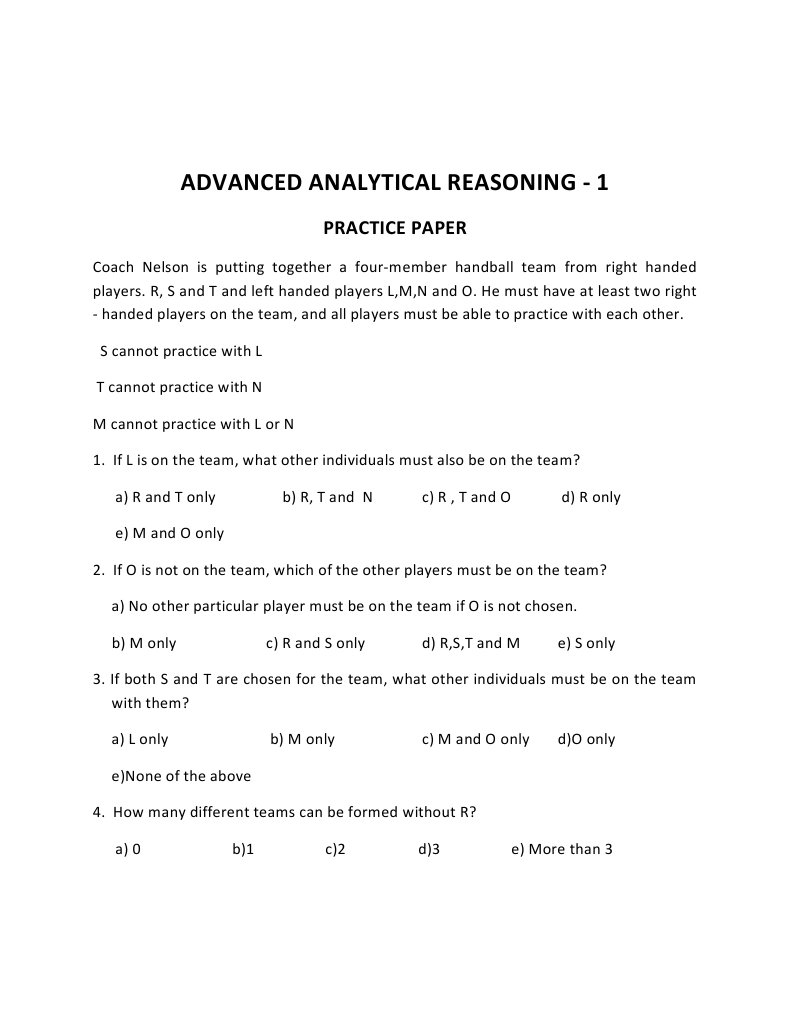 Advanced Analytical Reasoning | PDF | Teaching Methods & Materials