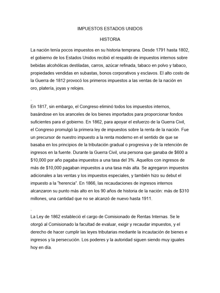 Historia de los Impuestos en EE. UU. | PDF | Servicio de ingresos ...