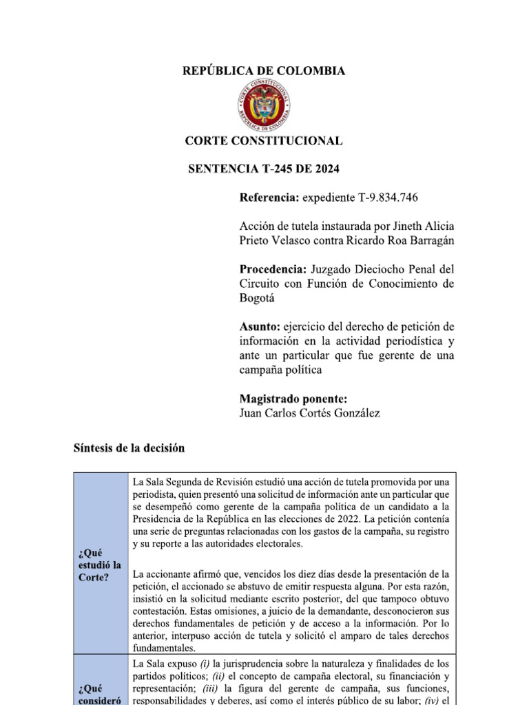 050 Sentencia T - 245 - 2024 | PDF