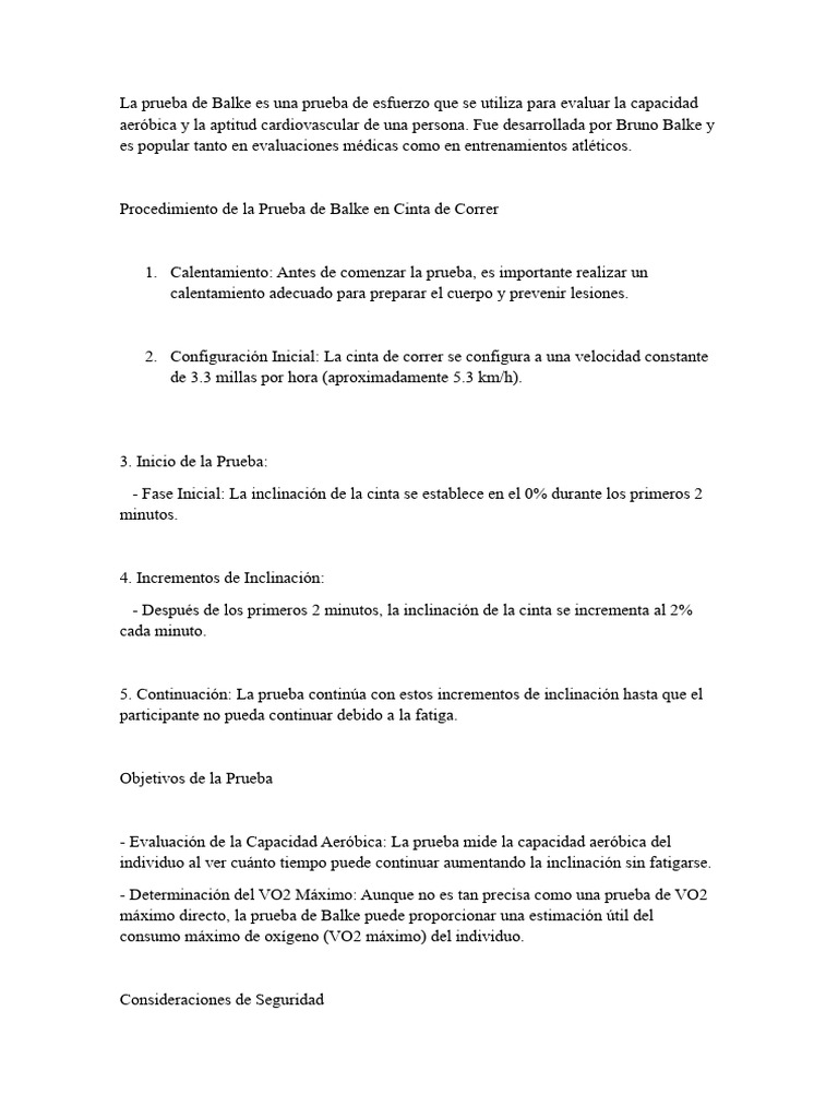 Protocolo de Prueba de Balke | PDF