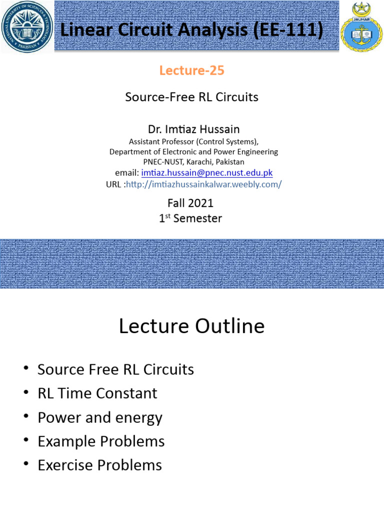 Lecture-25 Source Free RL Circuits | PDF | Electrical Network | Inductor