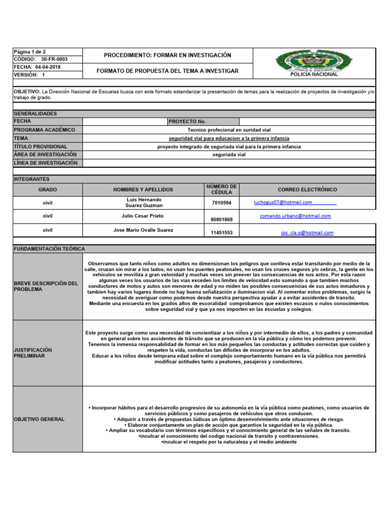3II-FR-0003 FORMATO DE PROPUESTA DEL TEMA A INVESTIGAR FORMAR | PDF ...
