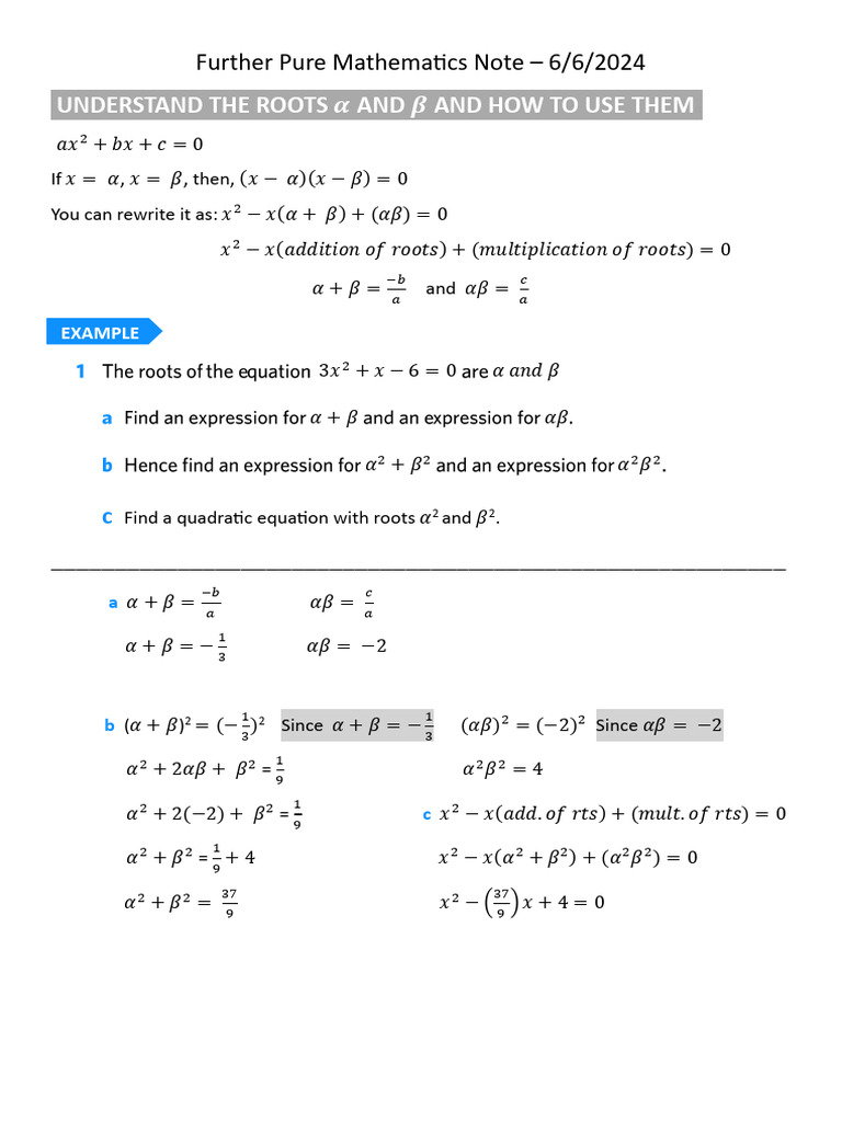 Further Pure Mathematics Note June 6th 2024 | PDF