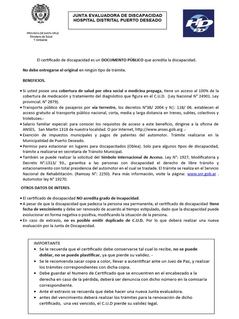 Beneficios y Trámites del Certificado de Discapacidad | PDF | Invalidez ...