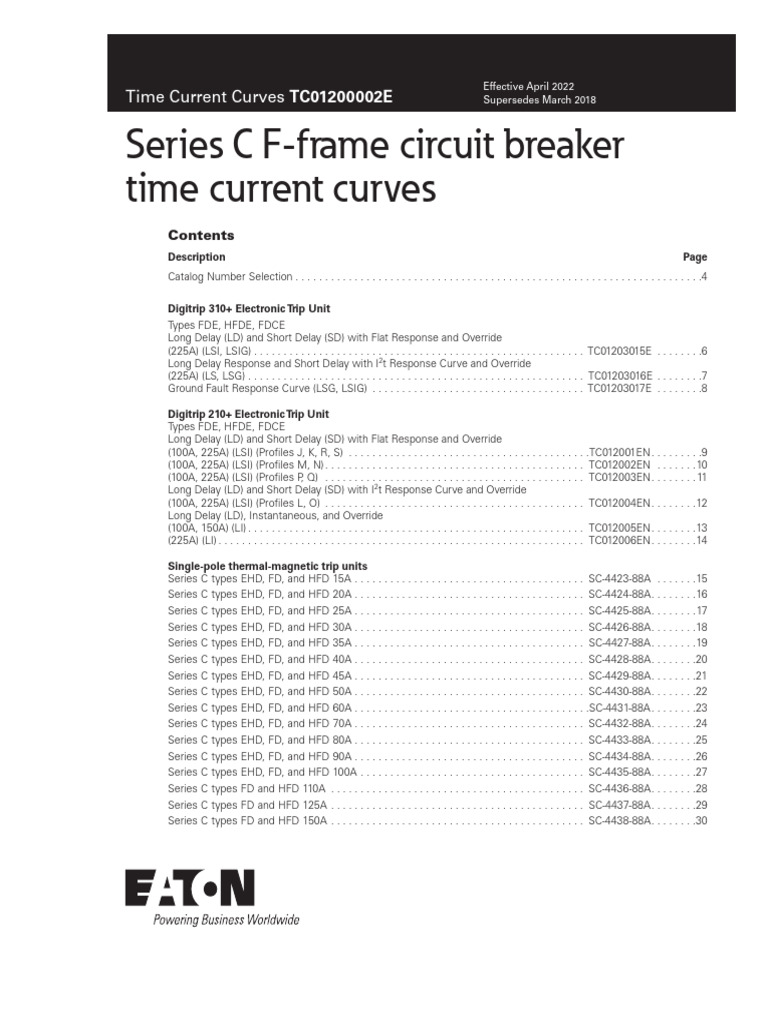 F Frame Time Current Curves Tc01200002e PDF Electricity 