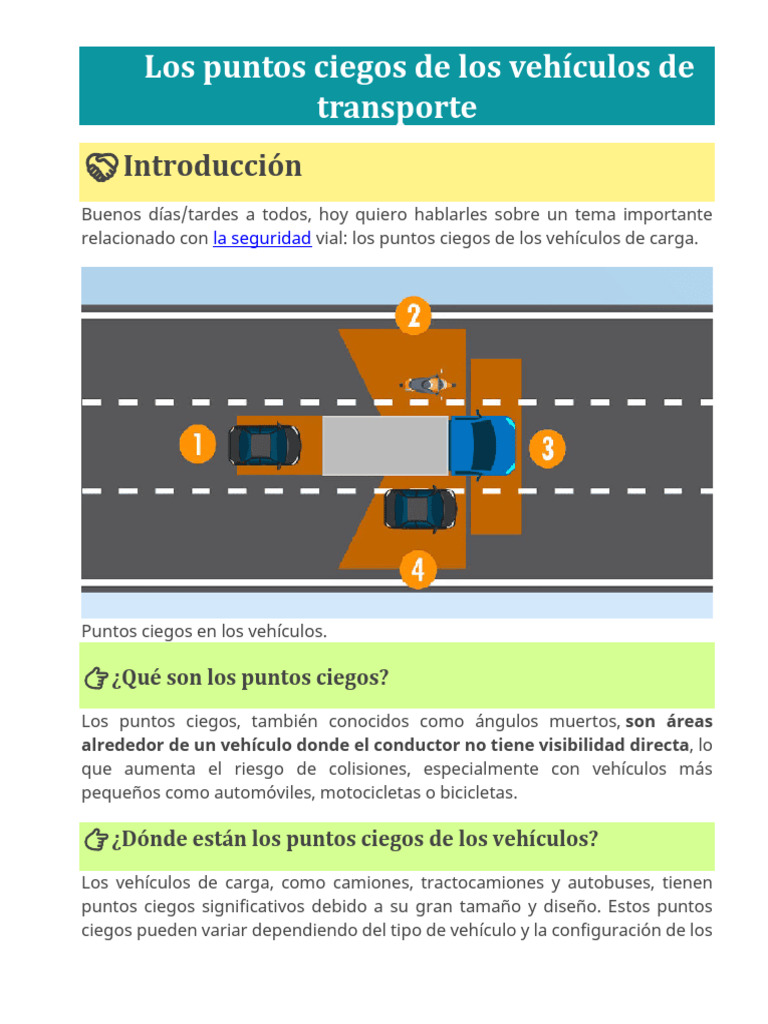 Los Puntos Ciegos De Los Vehículos De Transporte Pdf Seguridad Vial