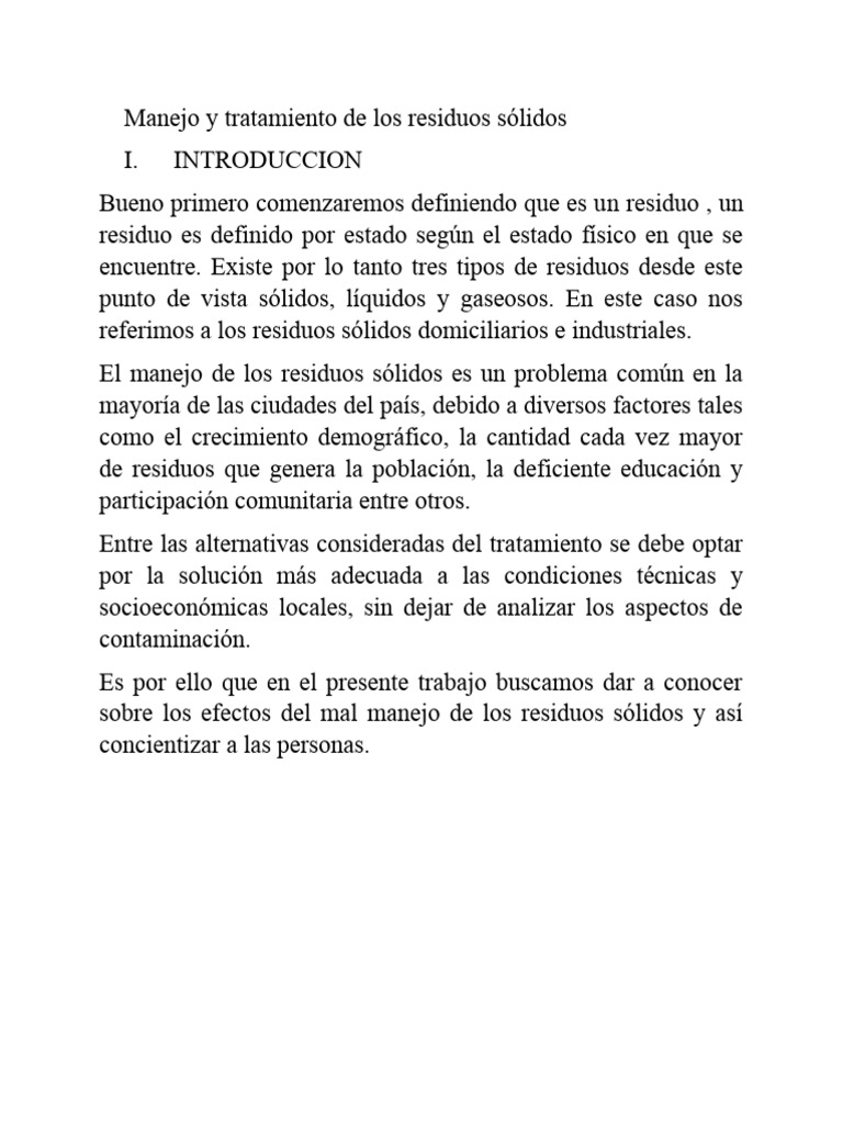 Manejo y Tratamiento de Los Residuos Sólidos | PDF | Residuos | Naturaleza