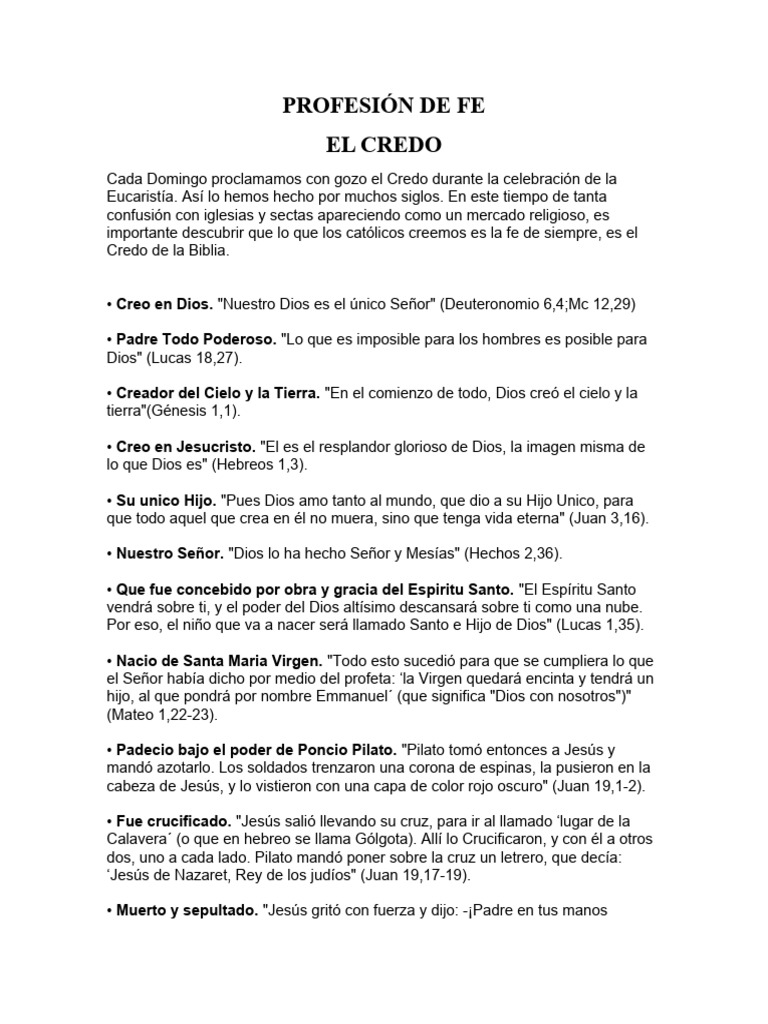 La Profesión de Fe en el Credo Católico | PDF | Jesús | Cristo (título)