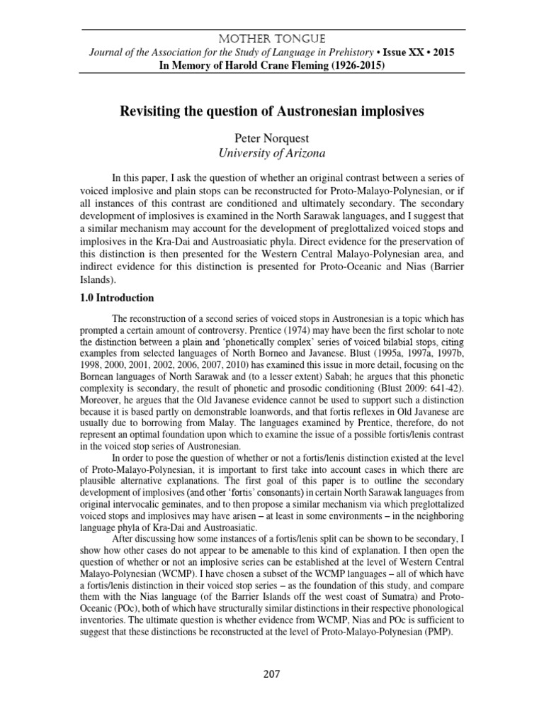 Austronesian Implosives in Proto-Malayo-Polynesian | PDF | Linguistics ...