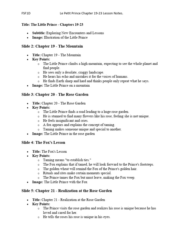 LPP Ch19-23 Lesson Notes | PDF | The Little Prince