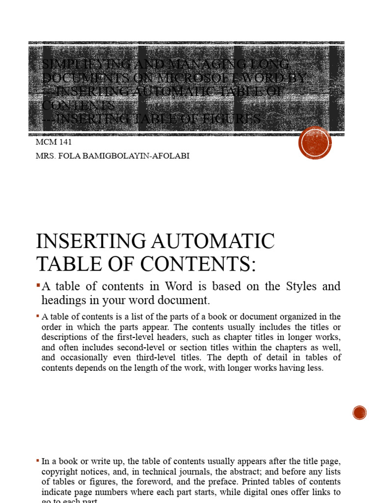 MCM 141 Table of Content, Table of Figures | PDF | Table Of Contents ...