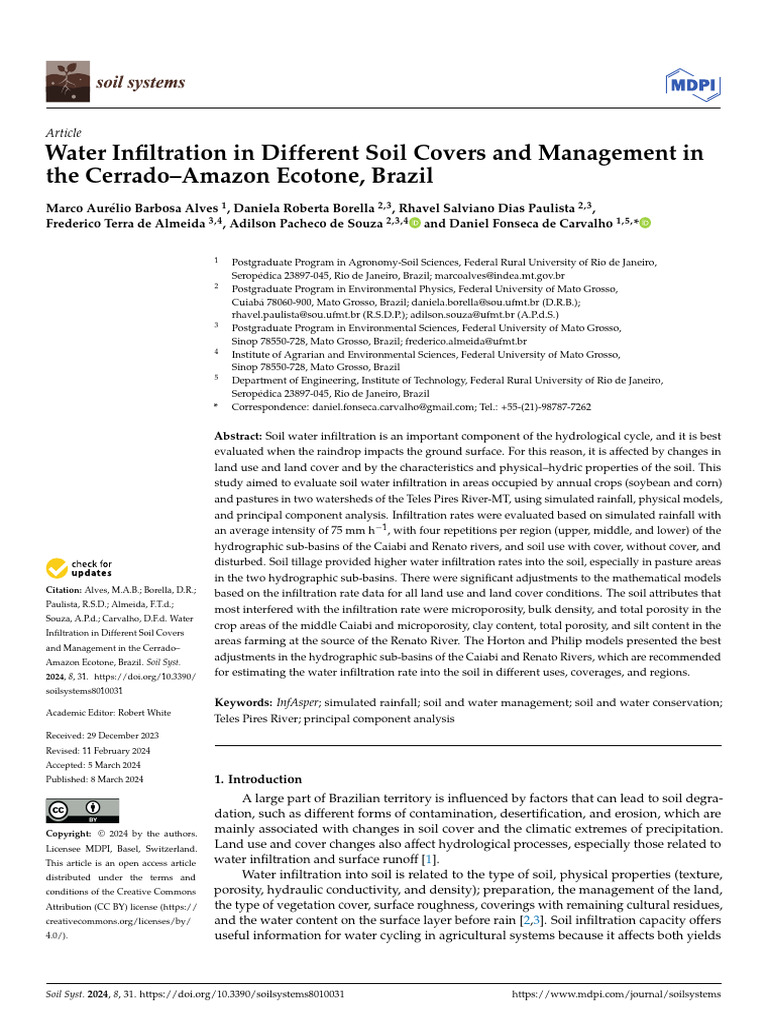 2024 - Water Infiltration in Different Soil Covers and Management in ...