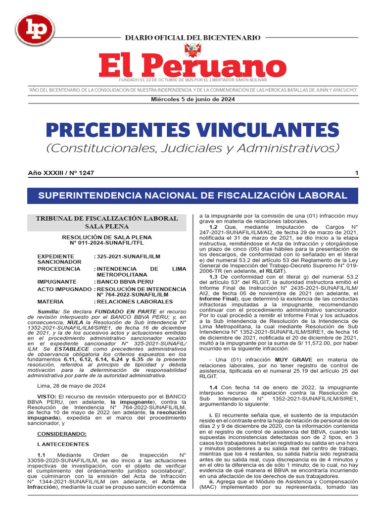 Resolucion-011-2024-Sunafil-TFL-Precedente Tipicidad y Sobre Moivación
