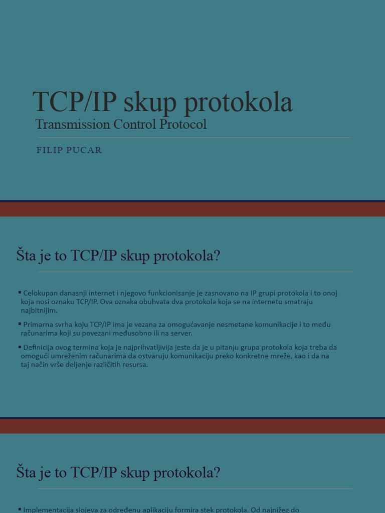 TCP/IP Skup Protokola: Transmission Control Protocol | PDF