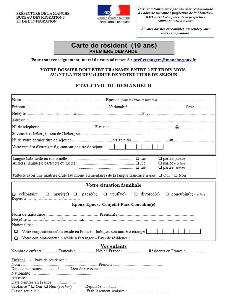 Demande de carte de résident 10 ans | PDF | Certificat de naissance ...
