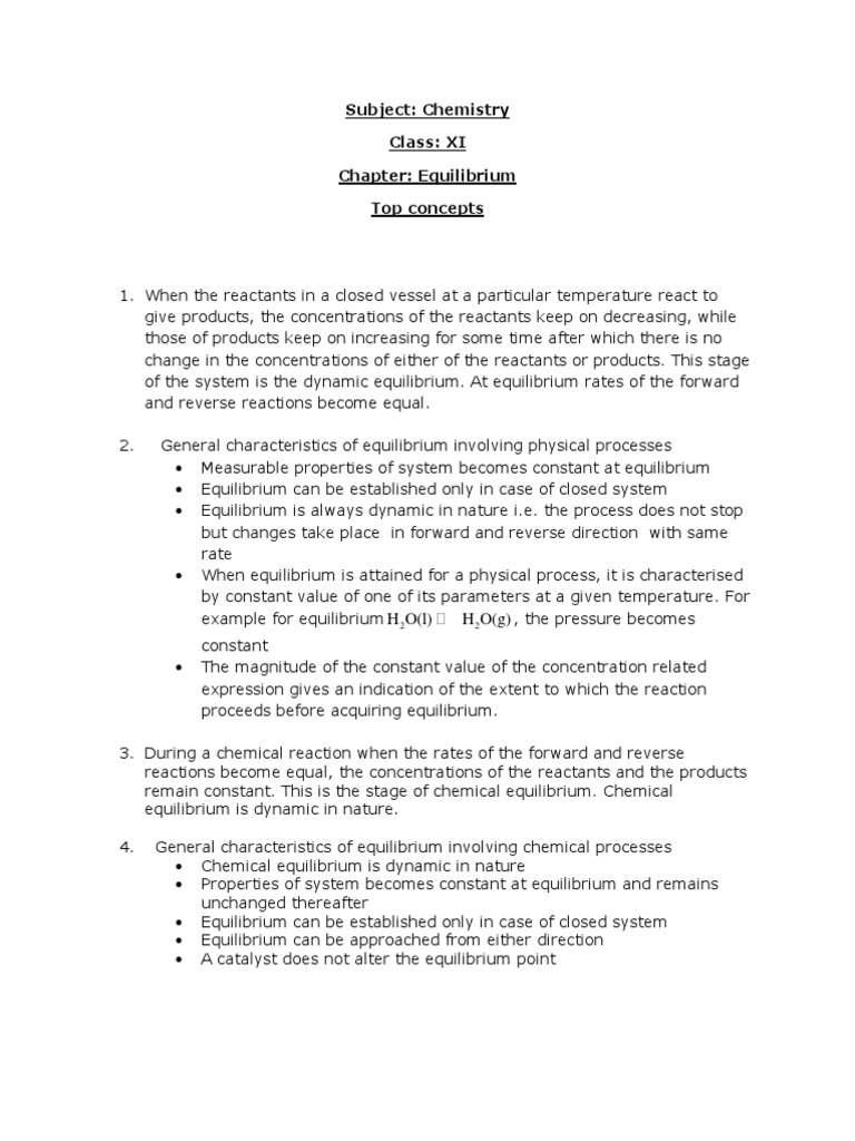 Class 11 Chemistry: Equilibrium Notes | PDF | Chemical Equilibrium ...