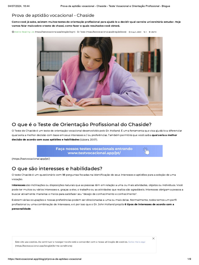 Prova de Aptidão Vocacional - Chaside - Teste Vocacional e Orientação ...