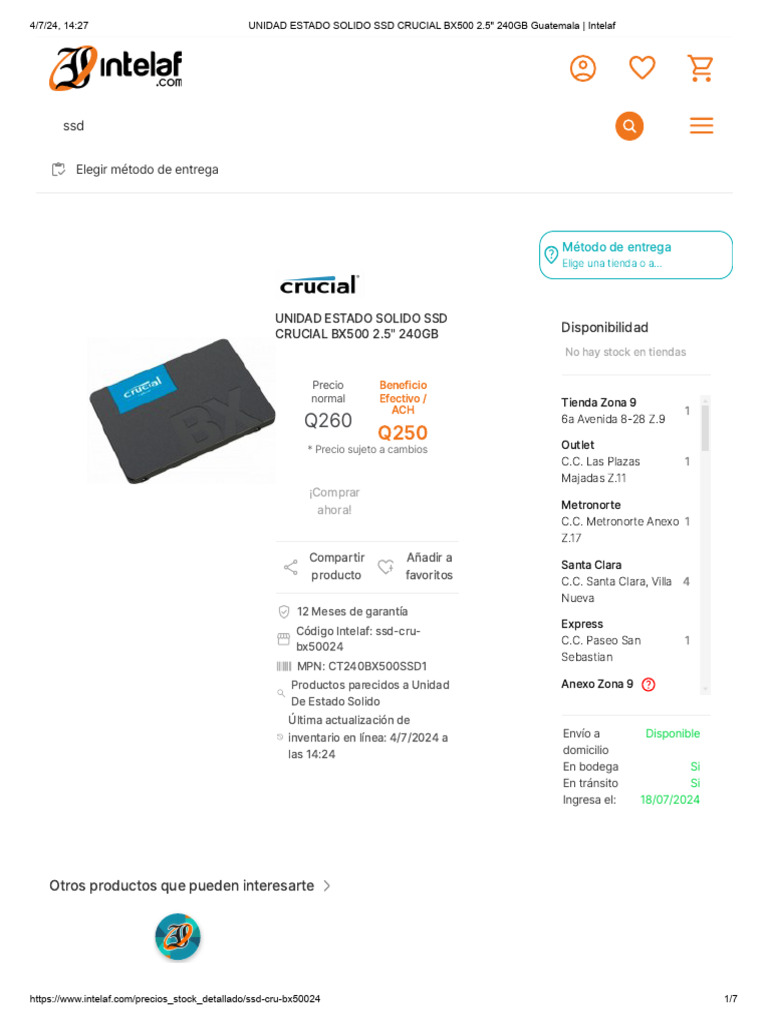 Unidad Estado Solido SSD Crucial Bx500 2.5 240gb | PDF | Unidad de ...