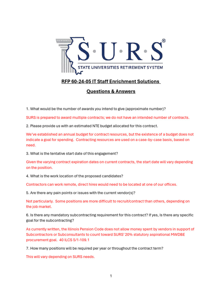 SURS IT Staff Enrichment RFP QA | PDF | Request For Proposal | Business