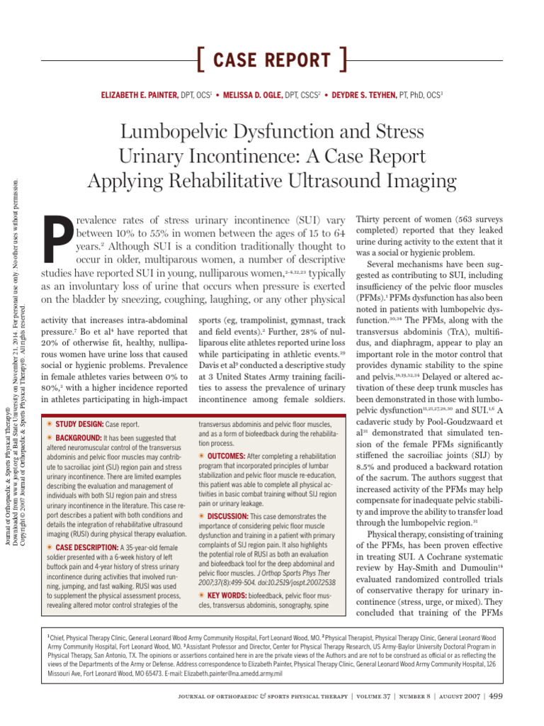 Lumbopelvic Dysfunction and Stress Urinary Incontinence - A Case Report ...