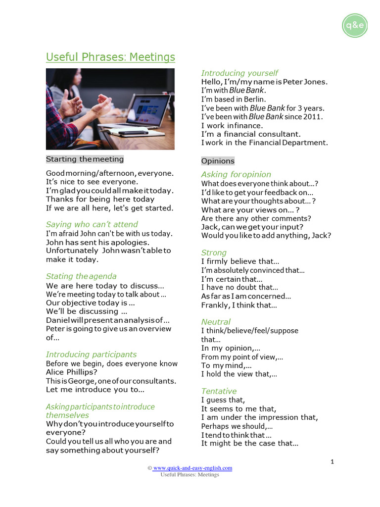 Useful Phrases Meetings SV A2 | PDF
