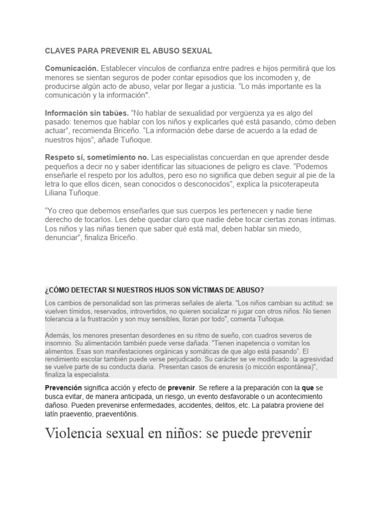 Claves para Prevenir El Abuso Sexual | PDF | Abuso sexual | Adultos
