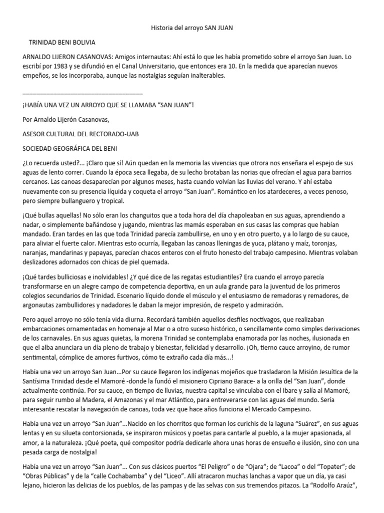 Historia del arroyo San Juan en Trinidad | PDF | Ciencias de la Tierra