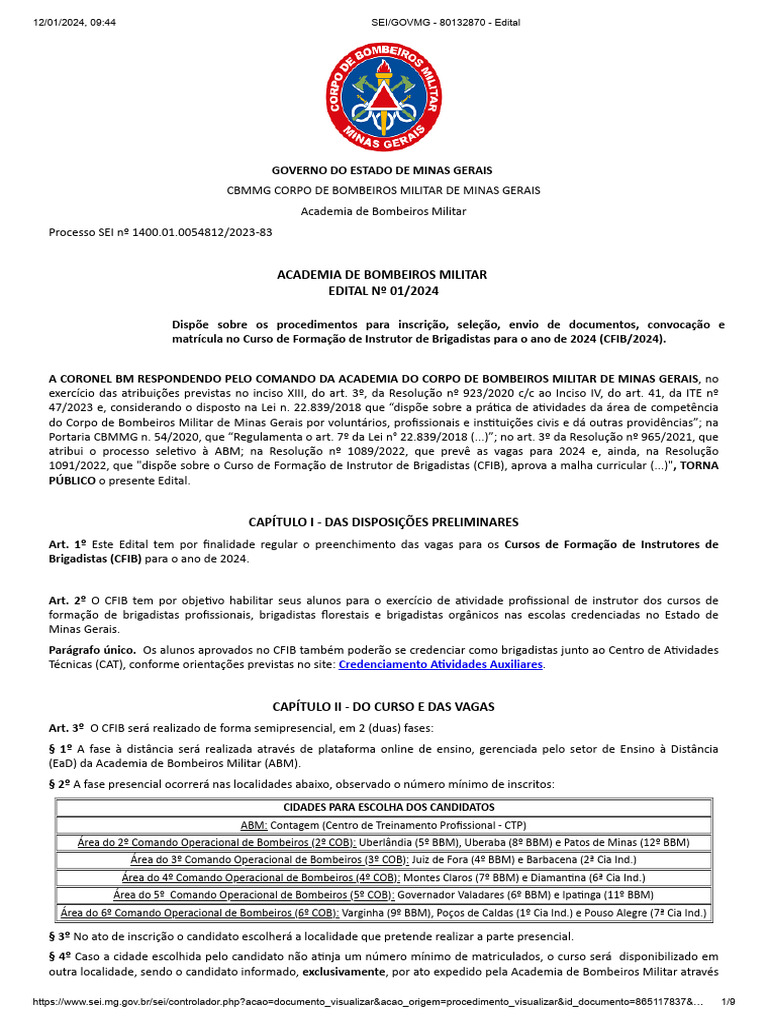 Edital CFIB 2024: Inscrições e Vagas | PDF | Educação à distância ...