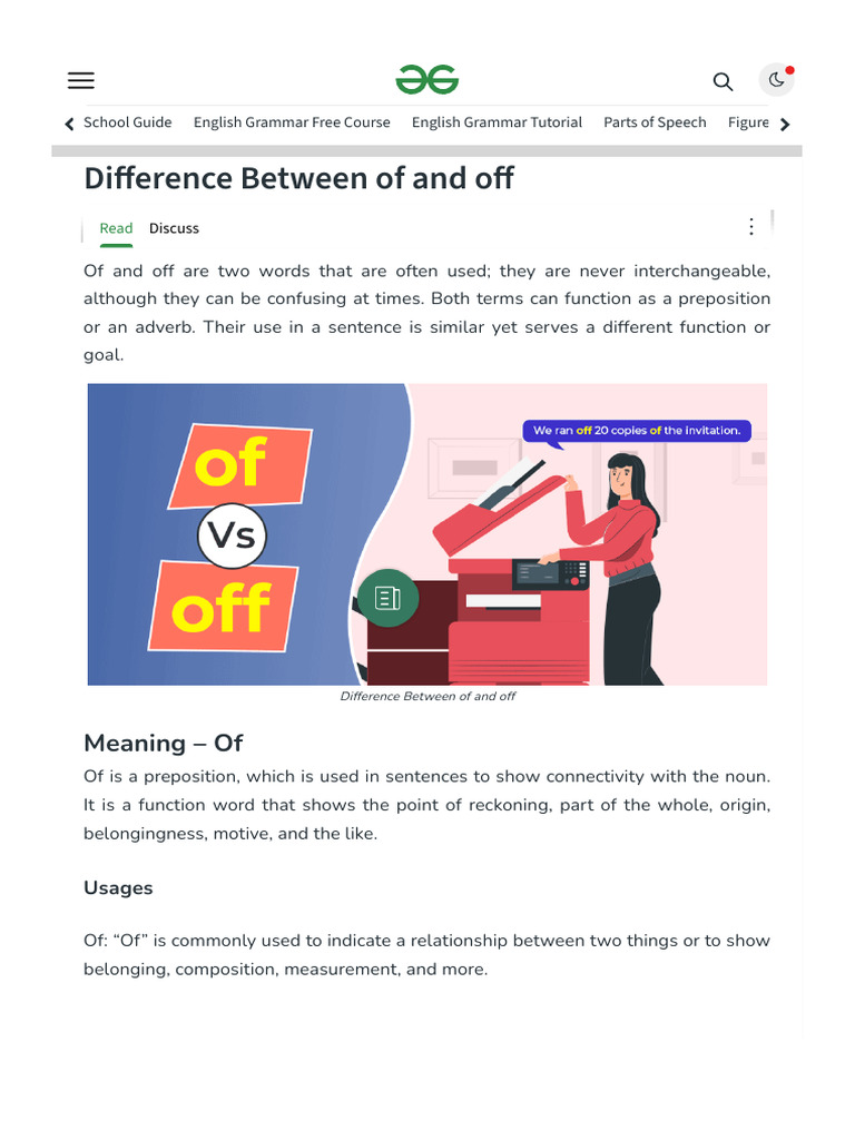 Of Off | PDF | English Grammar | Part Of Speech