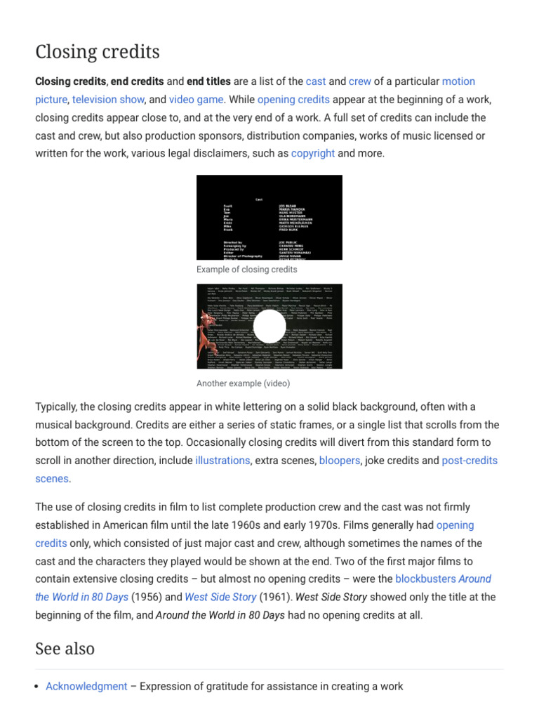 Closing Credits - Wikipedia | PDF | Television | Filmmaking