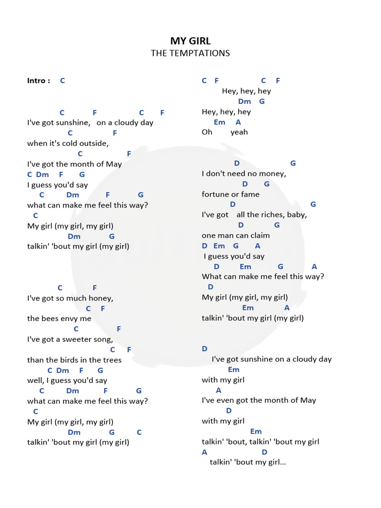 My Girl Lyrics and Chords Guide | PDF | Recorded Music | Motown