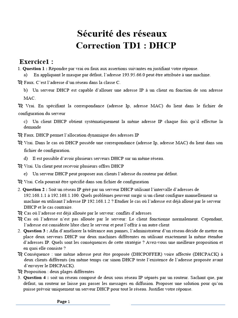 Correction TD1 : Concepts DHCP et Réseaux | PDF | Mot de passe ...