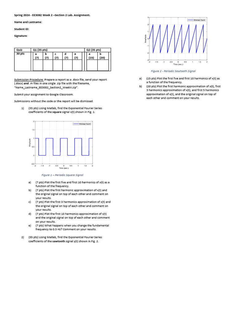 EE3082 Week 2 Lab: Fourier Series Analysis | PDF | Harmonic | Fourier ...