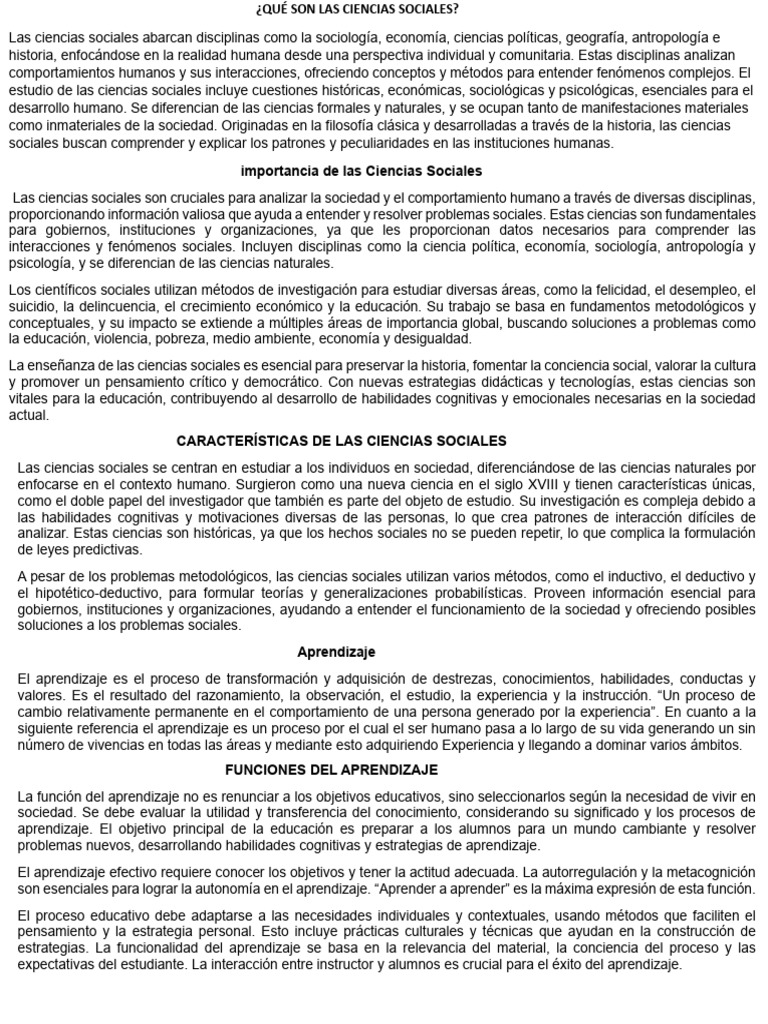 Importancia y características de las ciencias sociales | PDF ...