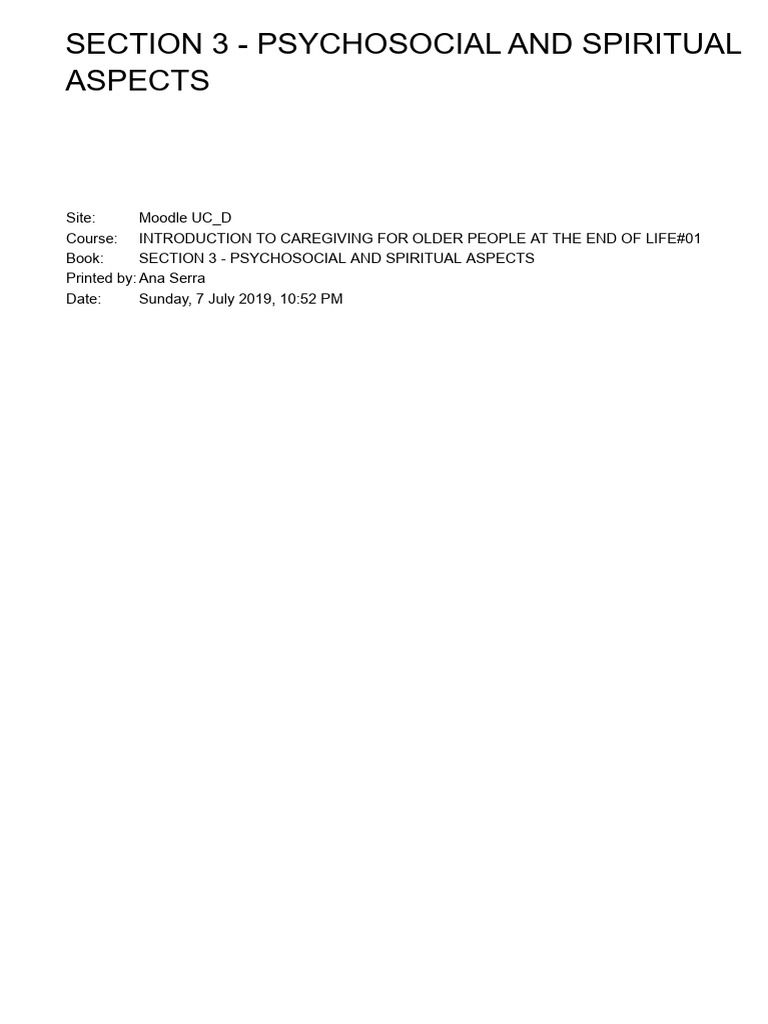 Section 3 - Psychosocial and Spiritual Aspects | PDF | Caregiver | Anxiety