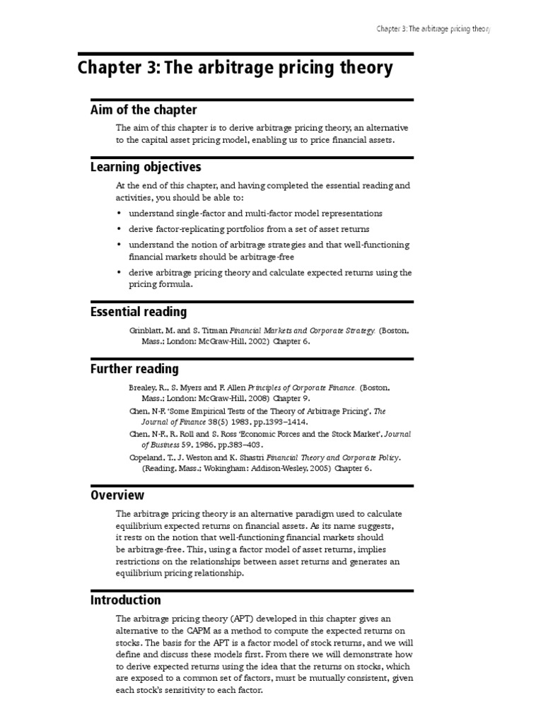 Arbitrage Pricing Theory | PDF | Capital Asset Pricing Model | Arbitrage