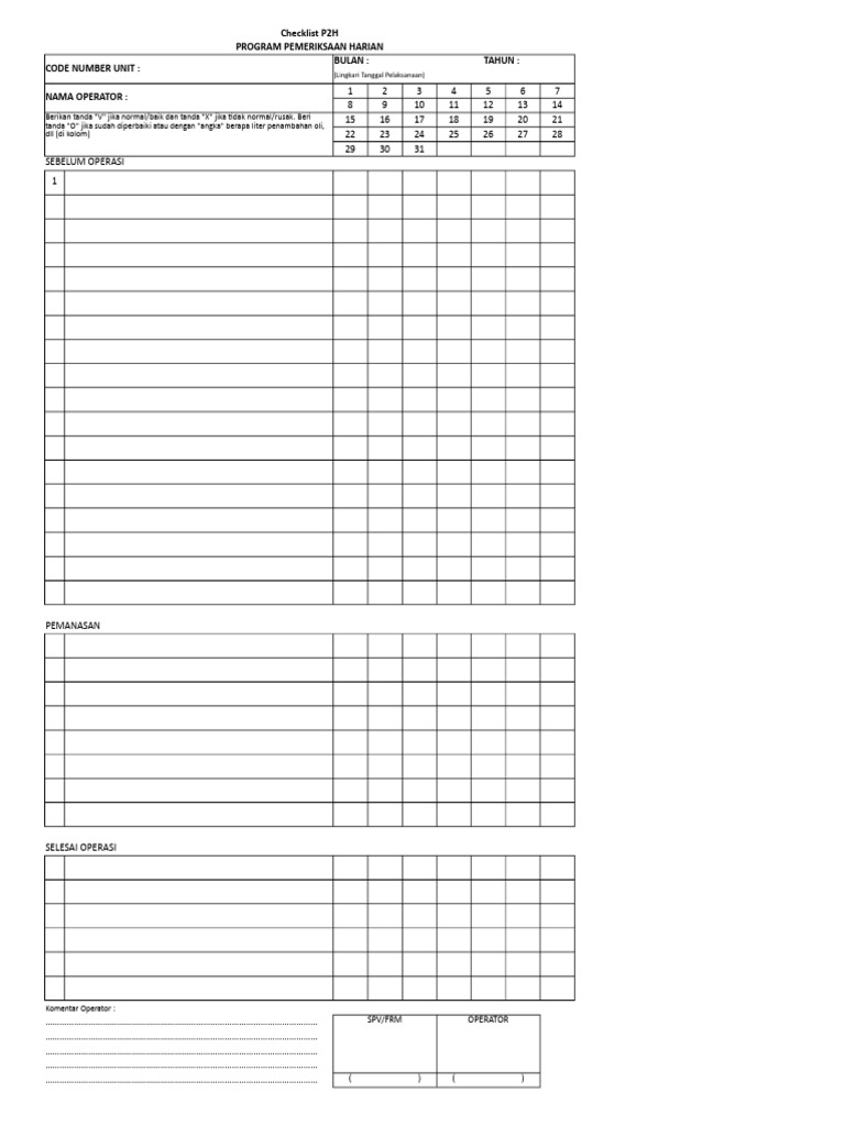 Checklist P2H untuk Pemeriksaan Harian | PDF