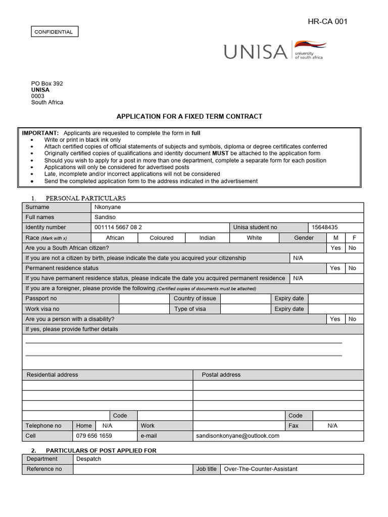 Fixed Term Contract Application Form | PDF | Citizenship | Employment